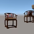 Chinese Traditional Wooden Leisure Chairs With Curved Armrests And Upholstered Seats In Modern House Interior