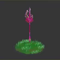 Decorative Spear Weapon With Red Floral Accents On Green Grass Base