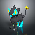 Fictional Creature Character With Black Body Blue Ears Red Eyes And Yellow Star Tail