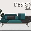 Modern Design Sectional Sofa With Teal And Gray Cushions And Indoor Plant