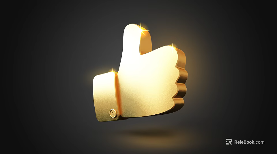 Man Making Golden Thumbs Up Gesture With Shiny Highlights On Dark Background 3d model 