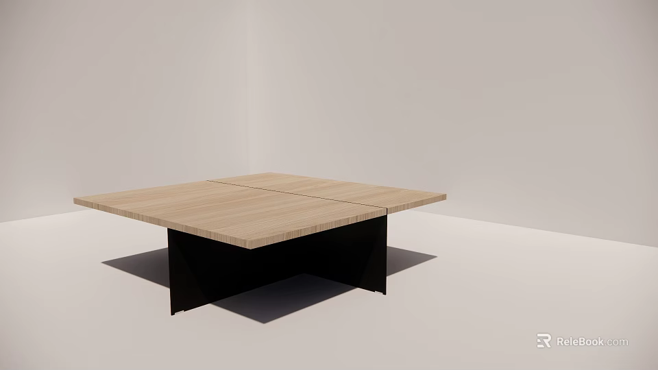 Minimalist Modern Dining Table With Light Wooden Top And Black Slim Legs 3d model 