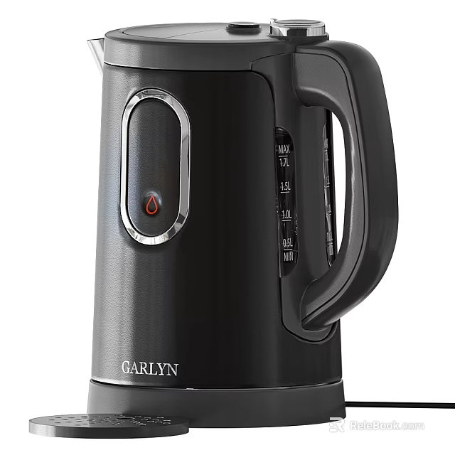 GARYN Black Electric Kettle With Water Level Indicator And Red Light Button 3d model 