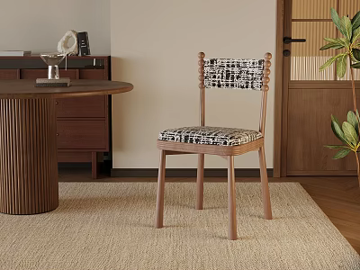 Stylish Black And White Leisure Chair With Wooden Legs And Patterned Upholstery In Modern Interior 3d model