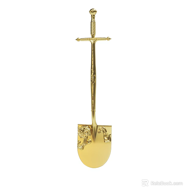 Golden Ornate Shovel With Intricate Decorative Carvings And Elegant Design For Collectible Display Piece 3d model 