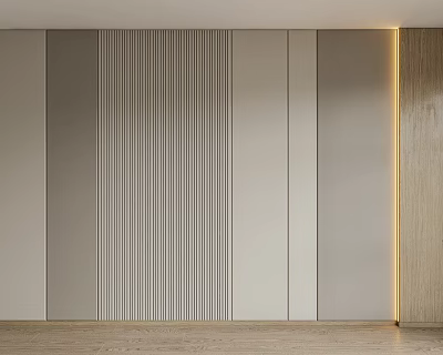 Modern Bed Backdrop Wall Interior With Vertical Striped Panels And Warm Side Lighting 3d model