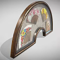 Arc Shaped Frame With Four Decorative Fans Featuring Colorful Floral Patterns