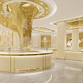 Luxurious Jewelry Store Interior With Elegant Display Cases Ornate Ceiling Lights And Modern Gold Tones