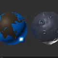 3D Model of Earth and Moon With Blue Ocean Brown Land and Gray Crater Surface