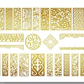 Artistic Gold Decorative Intricate Pattern Elements With Various Shapes 3d model