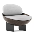 Modern Single Sofa With Gray Cushion Curved Wooden Frame And Black Metal Legs Design