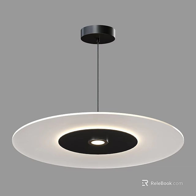 Modern Minimalist Circular Pendant Light With White Shade Black Center And LED Glow 3d model 