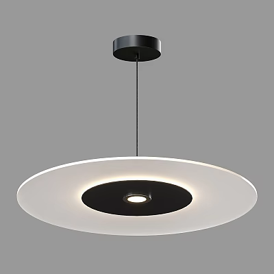 Modern Minimalist Circular Pendant Light With White Shade Black Center And LED Glow 3d model