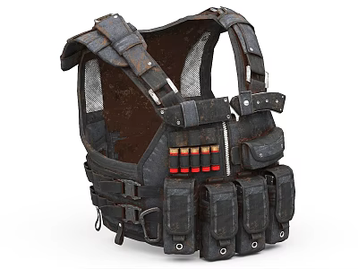 Black Tactical Vest With Multiple Pockets Ammunition Pouches And Durable Straps 3d model