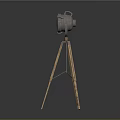 Vintage Wooden Tripod Spotlight With Metal Head And Industrial Design