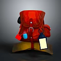 Stylish Red Backpack With Decorative Pendants Small Items And Lantern Tag Design