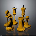 Wooden Chess Pieces With Different Shapes On Dark Background And Reflection 3d model