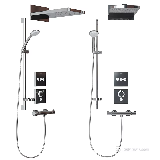 Modern Shower System With Handheld Spray Rainfall Head And Thermostatic Control 3d model 