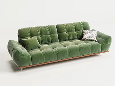 Green Lazy Sofa with Solid and Patterned Cushions Wooden Frame Clear Acrylic Legs Modern Style 3d model