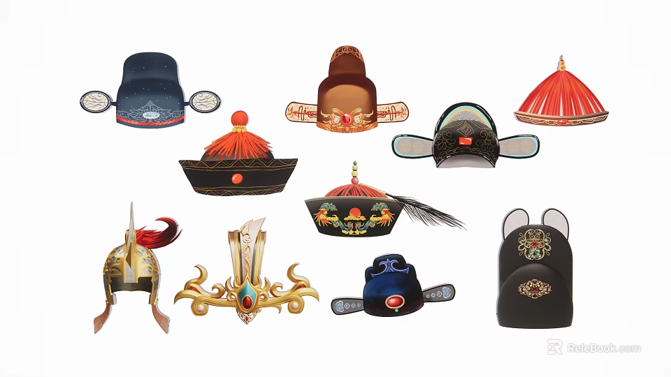 Traditional Chinese Hat Themed Hanging Decorations With Various Styles 3d model 
