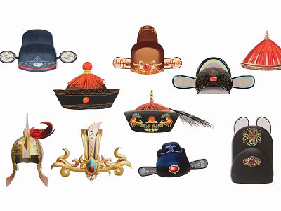 Traditional Chinese Hat Themed Hanging Decorations With Various Styles 3d model
