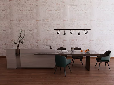Modern Island TAISCO Dining Table and Chair Chandelier 3d model