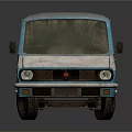 Old Blue And White Worn Van With Dust Covered Windows And Front Design