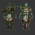 Medieval Warrior Character Design With Cross Cloak Scroll And Weapon Front Back Views 3d model