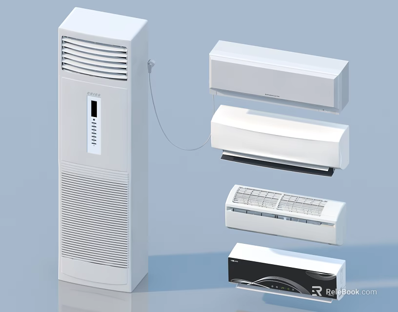 Various Styles of Air Conditioner Fans Including Standing Wall Mounted and Compact Designs 3d model 