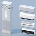 Various Styles of Air Conditioner Fans Including Standing Wall Mounted and Compact Designs