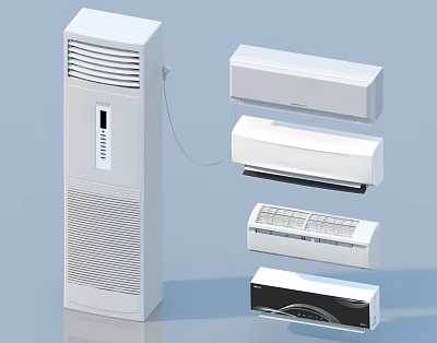 Various Styles of Air Conditioner Fans Including Standing Wall Mounted and Compact Designs 3d model