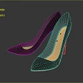 Women's Black High Heels With Pointed Toe And Orange Stiletto Heel Design