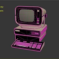 Vintage Computer System with Beige Monitor Green Screen Main Unit and Keyboard