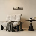 Poliform Single Beige Fabric Armchair With Gray Blanket And Black Side Table