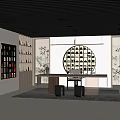 Traditional Tea House Interior Design With Circular Bookshelves Wooden Tables And Bamboo Decor