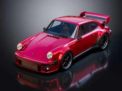 Stunning Red Retro Sports Car With Glossy Exterior Rear Spoiler And Black Wheels 3d model