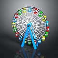 Colorful Ferris Wheel Structure With Vibrant Cabins Blue Supports And Reflective Base