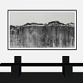Black And White Landscape Painting With Black Bench In Modern Interior