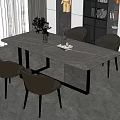 Modern Dining Table Set With Four Chairs Gray Tabletop And Metal Legs 3d model