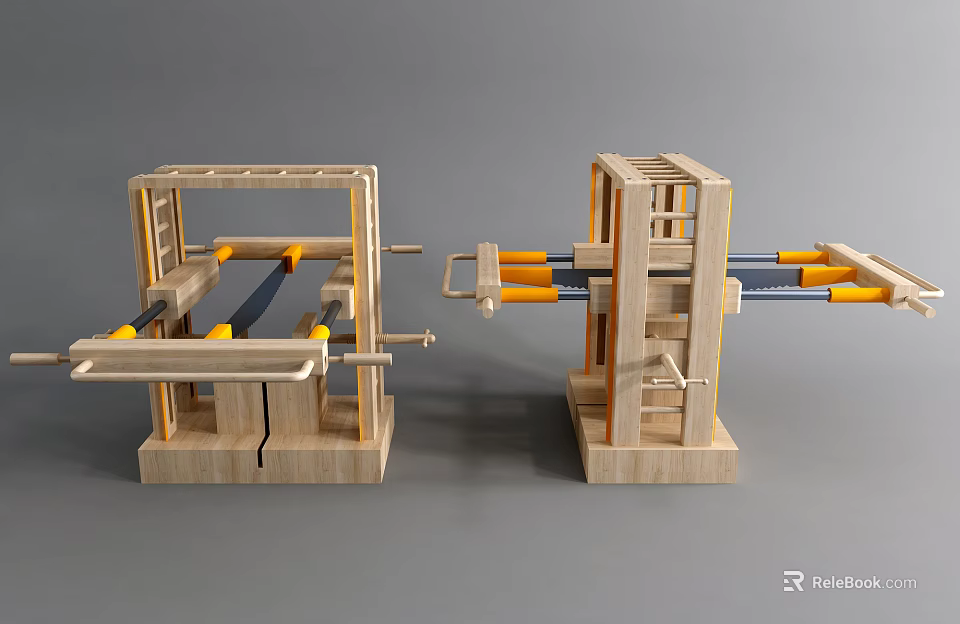 Wooden Hardware Tools Models With Yellow And Blue Components And Mechanical Structure 3d model