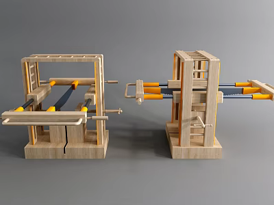 Wooden Hardware Tools Models With Yellow And Blue Components And Mechanical Structure 3d model