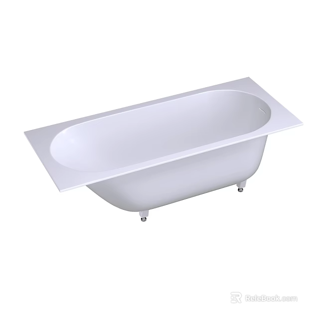 Modern White Rectangular Freestanding Bathtub with Flat Edge and Stand Legs 3d model 