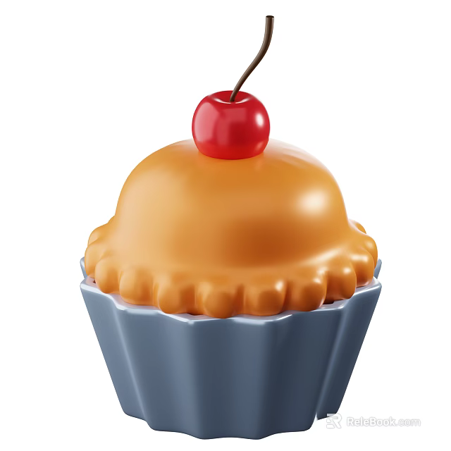 Sweet Cupcake With Orange Cream Topping And Red Cherry On Blue Paper Cup 3d model 
