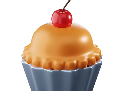 Sweet Cupcake With Orange Cream Topping And Red Cherry On Blue Paper Cup 3d model
