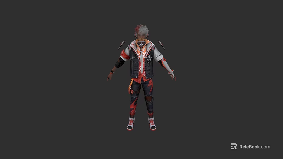 Game Movie Character With Gray Hair And Red Black Outfit Design 3d model 