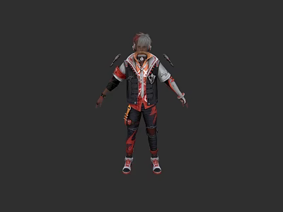 Game Movie Character With Gray Hair And Red Black Outfit Design 3d model