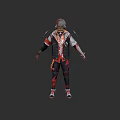Game Movie Character With Gray Hair And Red Black Outfit Design