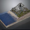 Modern Geological Model Displaying Mountain Water Layered Structure And Vegetation Details
