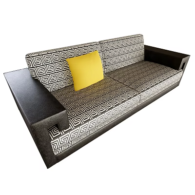 Stylish Double Sofa With Black And White Geometric Pattern Black Armrests And Yellow Cushion 3d model