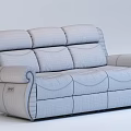 Dark Blue Leather Three Seater Sofa With Curved Arms And Stitched Details